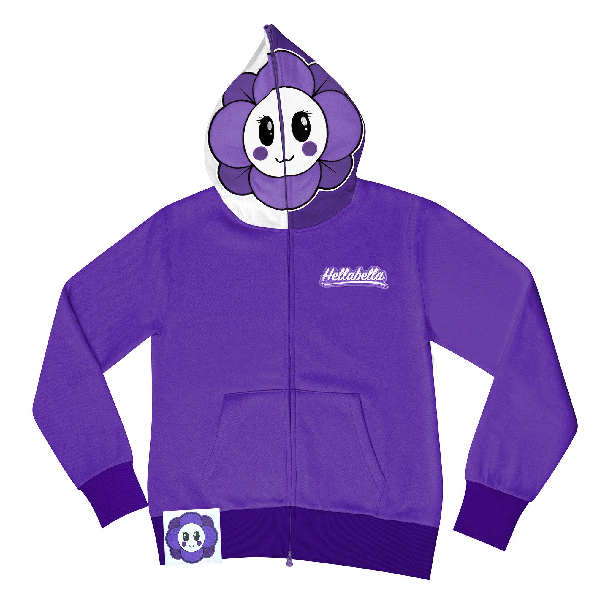 Flower Face Full Zip Hoodie Purple – Hellabella