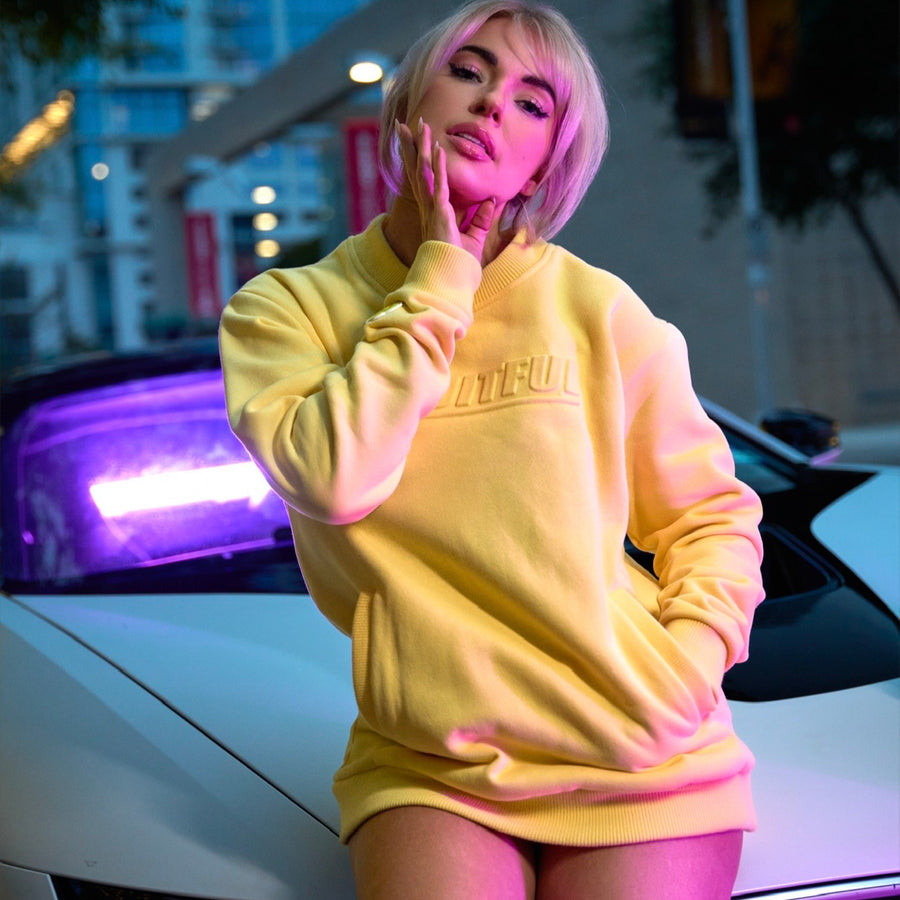 Fruitful yellow crewneck sweater