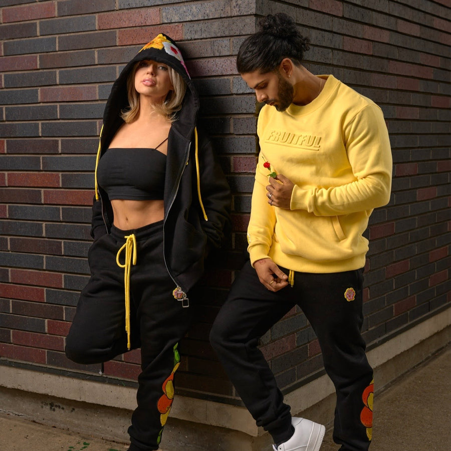 Fruitful yellow crewneck sweater