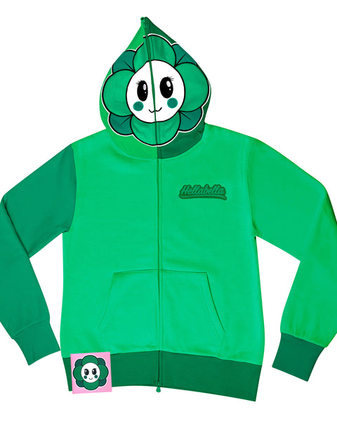 Flower Face Full Zip Hoodie Green