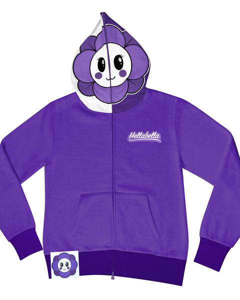 Flower Face Full Zip Hoodie Purple