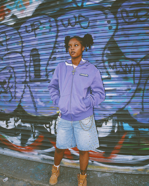 Flower Face Full Zip Hoodie Purple