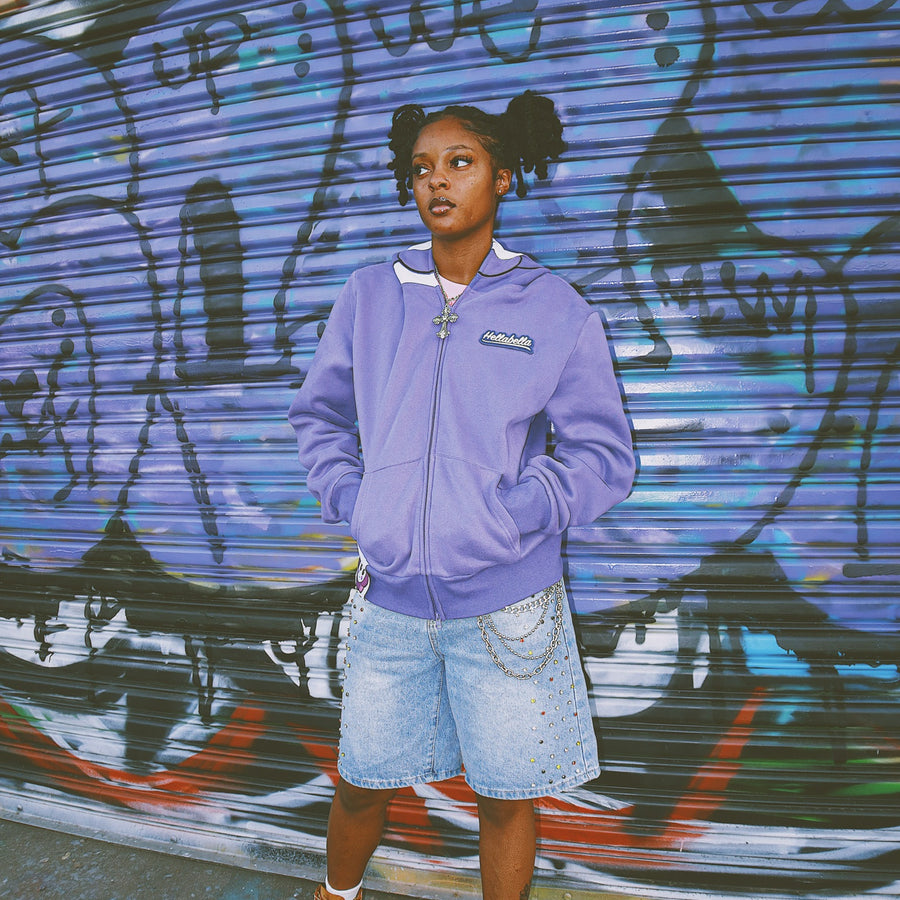 Flower Face Full Zip Hoodie Purple