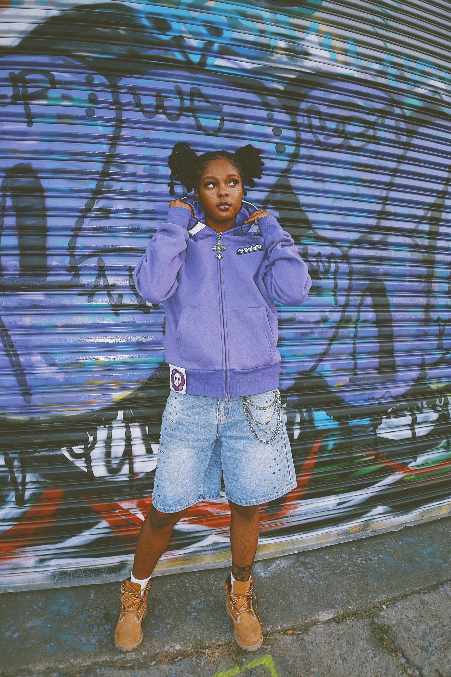 Flower Face Full Zip Hoodie Purple – Hellabella