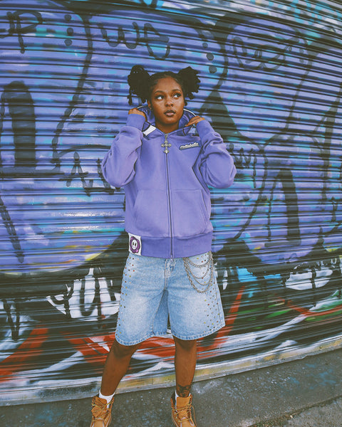 Flower Face Full Zip Hoodie Purple