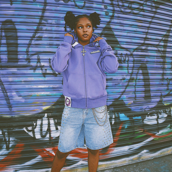 Flower Face Full Zip Hoodie Purple