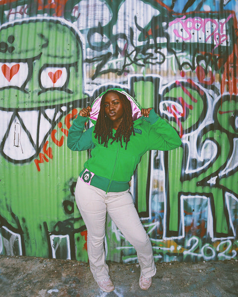 Flower Face Full Zip Hoodie Green