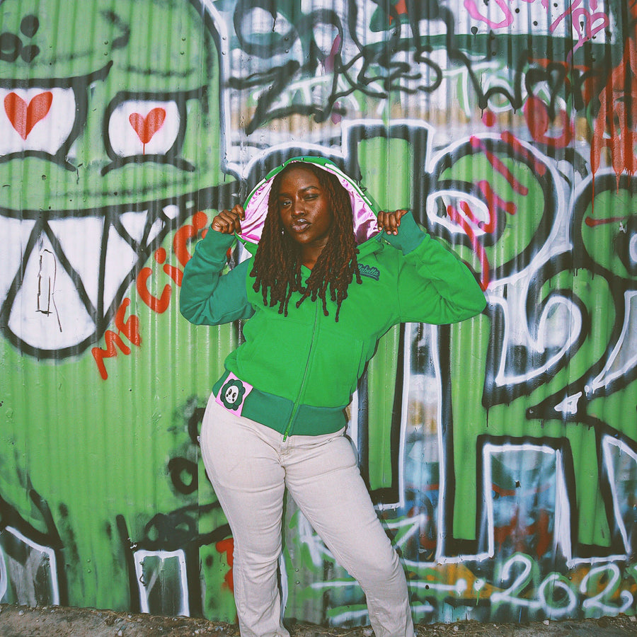 Flower Face Full Zip Hoodie Green