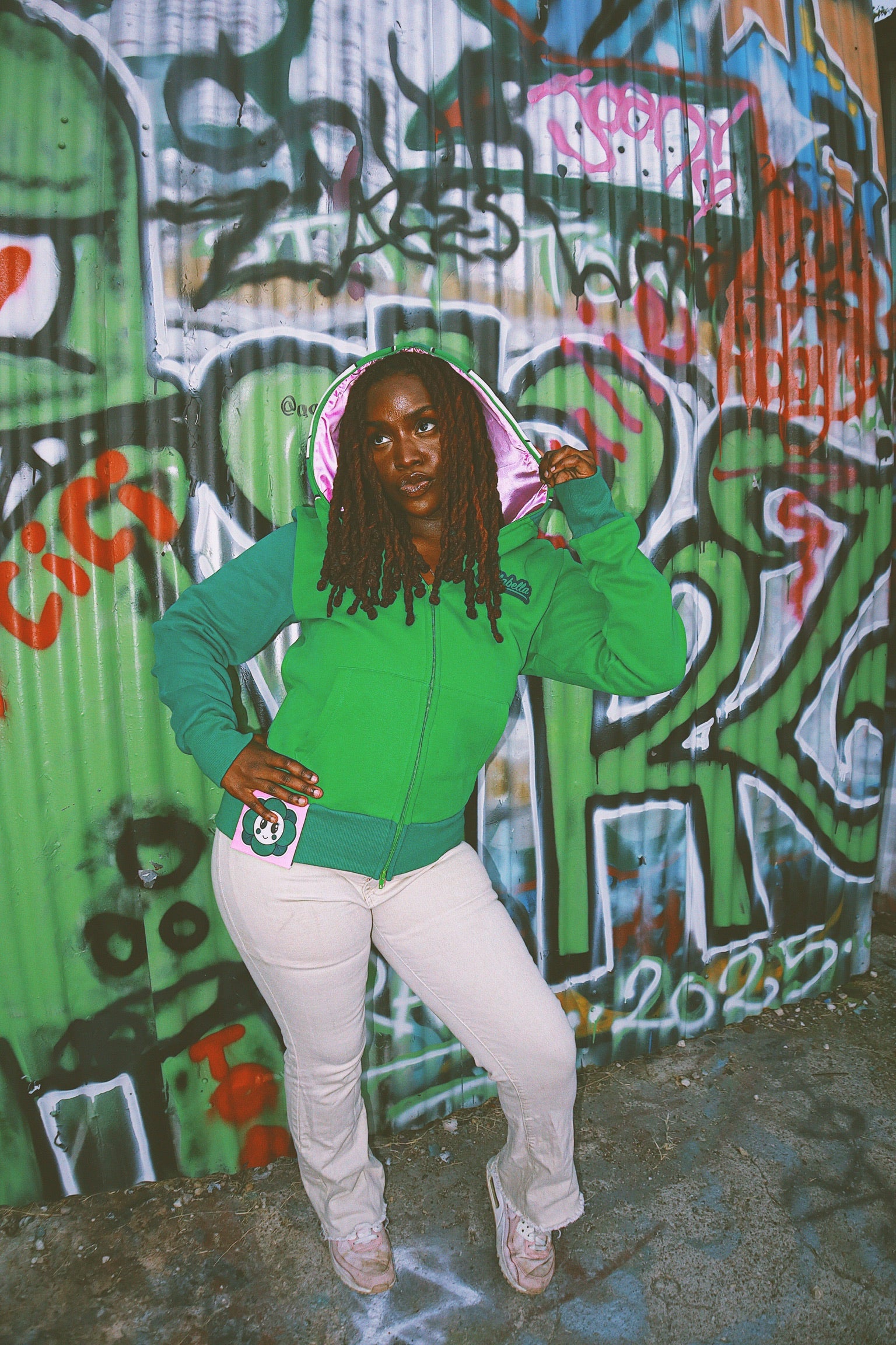 Flower Face Full Zip Hoodie Green – Hellabella
