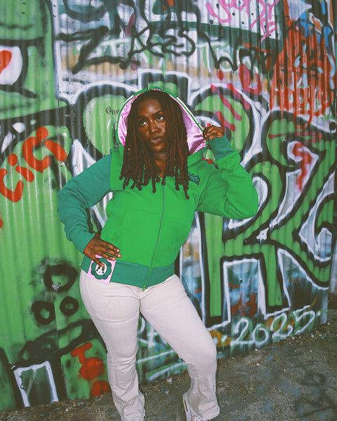 Flower Face Full Zip Hoodie Green