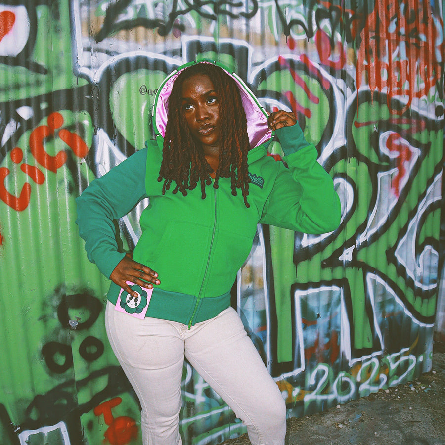 Flower Face Full Zip Hoodie Green