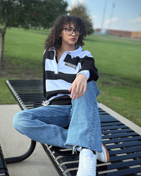 Striped Longsleeve Polo Black/White