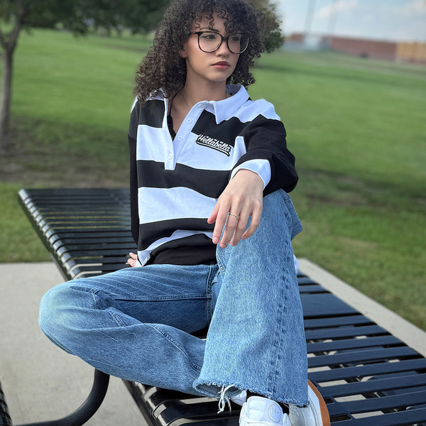 Striped Longsleeve Polo Black/White