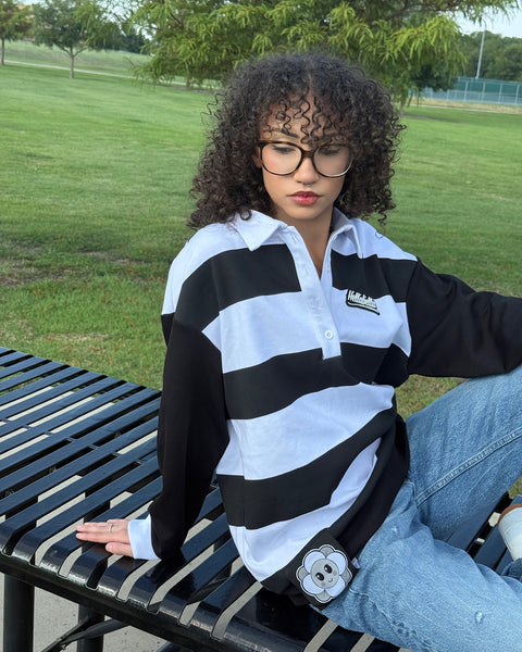 Striped Longsleeve Polo Black/White
