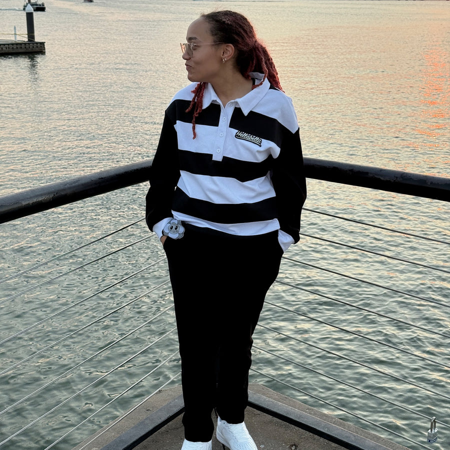 Striped Longsleeve Polo Black/White