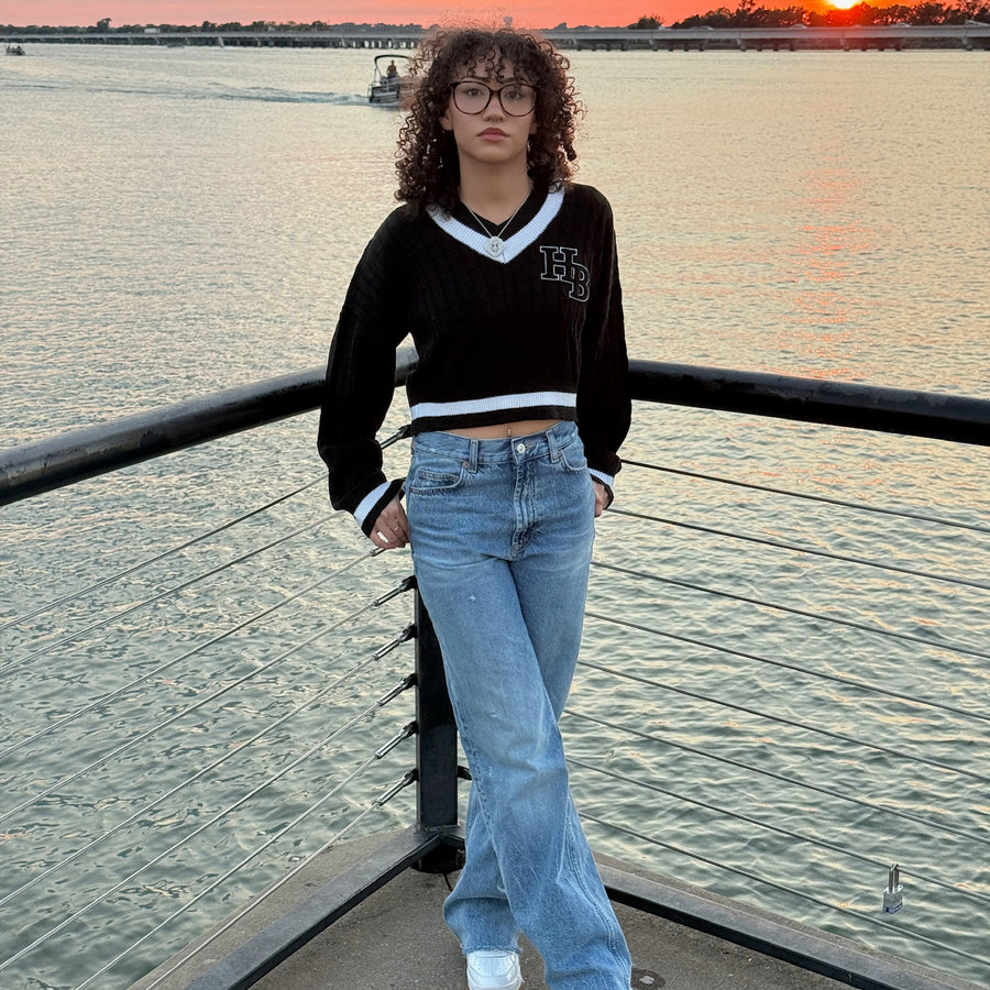 Cropped Varsity Sweater Black