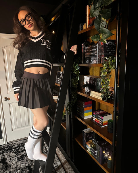 Cropped Varsity Sweater Black