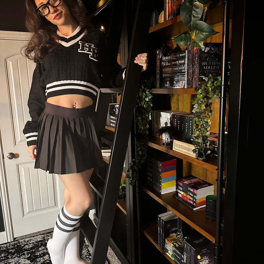 Cropped Varsity Sweater Black