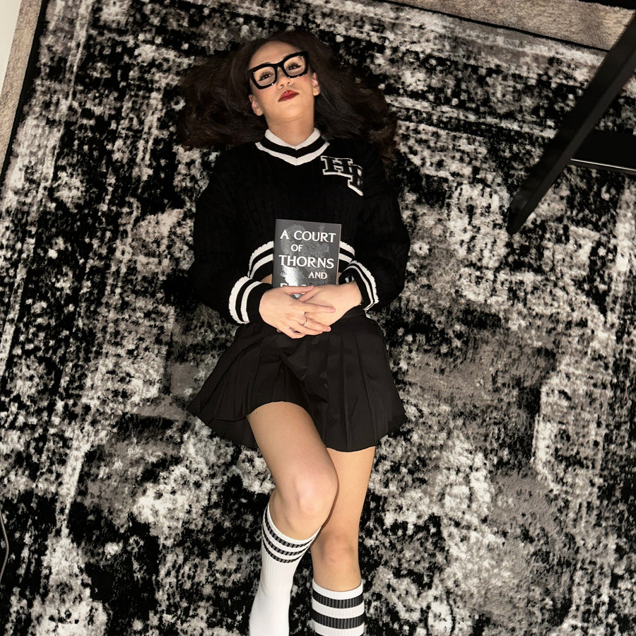 Cropped Varsity Sweater Black