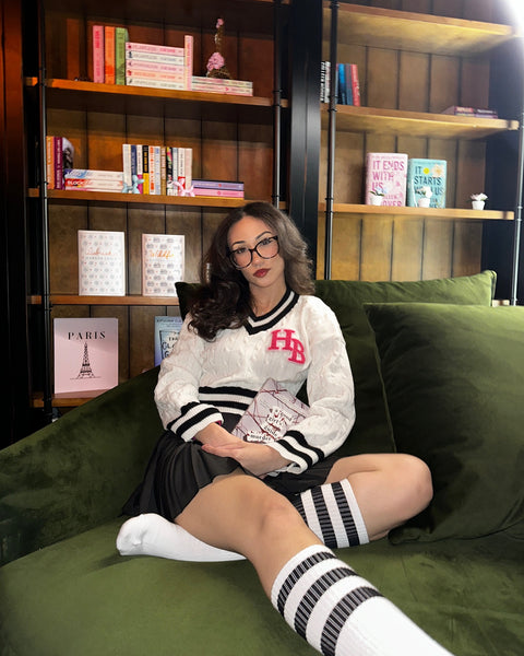 Cropped Varsity Sweater White