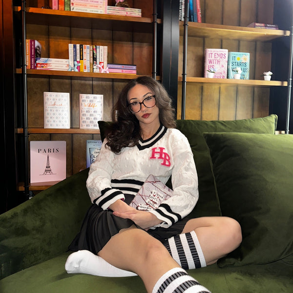 Cropped Varsity Sweater White