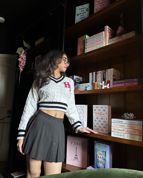 Cropped Varsity Sweater White