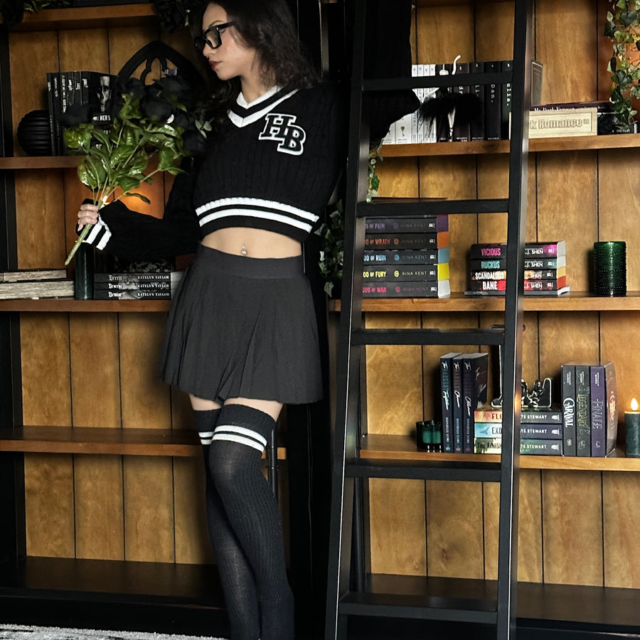Cropped Varsity Sweater Black