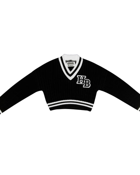 Cropped Varsity Sweater Black