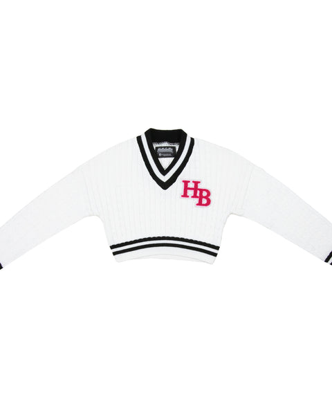 Cropped Varsity Sweater White